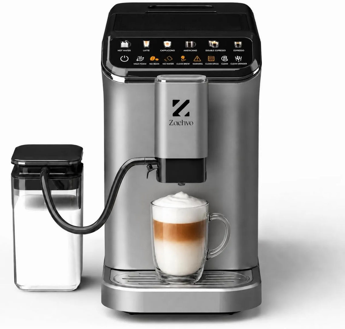 ZACHVO automatyczny ekspres do kawy, Automatyczna ekspres do kawy, dotyk, 2 strefy temperaturowe, 20 barów, 5 napojów z jednym dotykiem, 15 poziomów głaskania, cappuccino i więcej