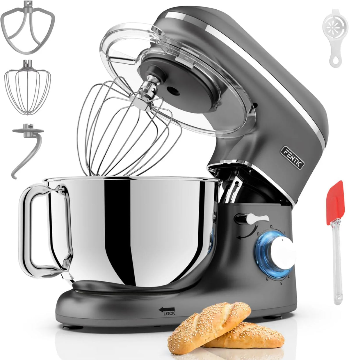 Fentic mikser planetarny, Akcesoria do urządzeń, 6, 2 l, 2000 W, Robot, stal nierdzewna, Mikser ze stali nierdzewnej