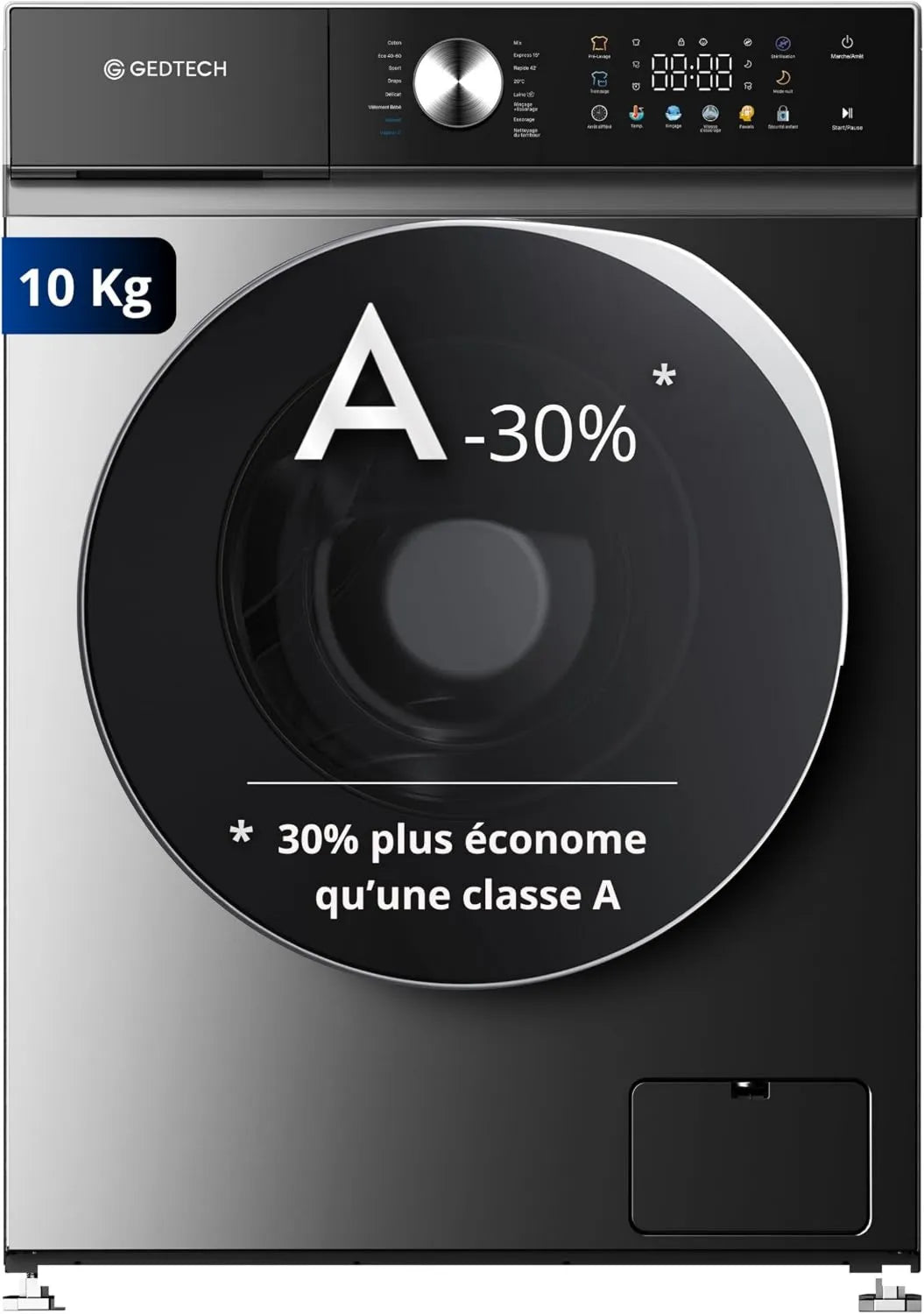 GEDTECH pralka, 16 programów, 10 kg, GLLPS101400DG, szarość, panel kontrolny kolorów LED, 1400 obr./min, mn, bardzo niskie konso - panel kontrolny LED