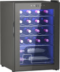 HOMCOM chłodziarka do wina, Winiarnia elektryczna, 53 l, 20 butelek, 5 do 18°C, 2 strefy temperaturowe, oświetlenie LED, dotyk, tłumik, czarny, ochrona przed promieniowaniem UV, drzwi szklane