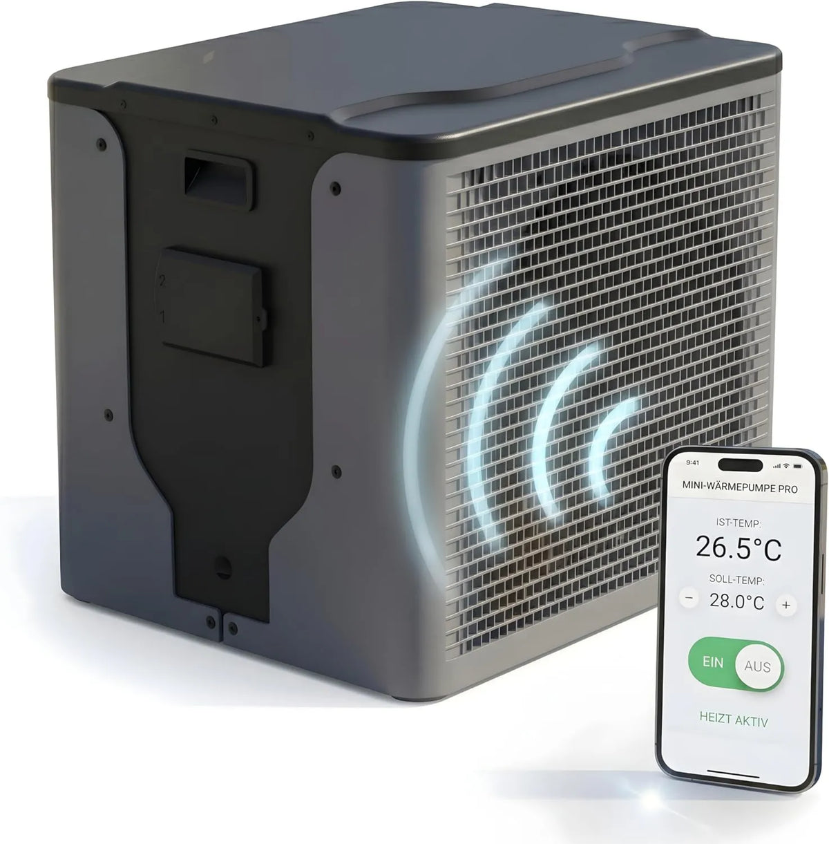 poolomio, Elektryczny grzejnik, 1000 l, WiFi, aplikacja, ® Mini pompa ciepła do basenu 5 kW z kontrolą przez aplikację WiFi - Ogrzewanie