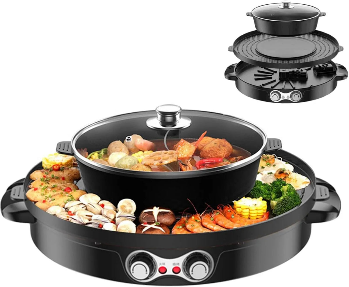Płyta gazowa, 2200 W, funkcja grilla, powłoka nieprzywierająca, Chiński przyrząd do fondue, okrągły koreański grill stołowy z powłoką nieprzywierającą