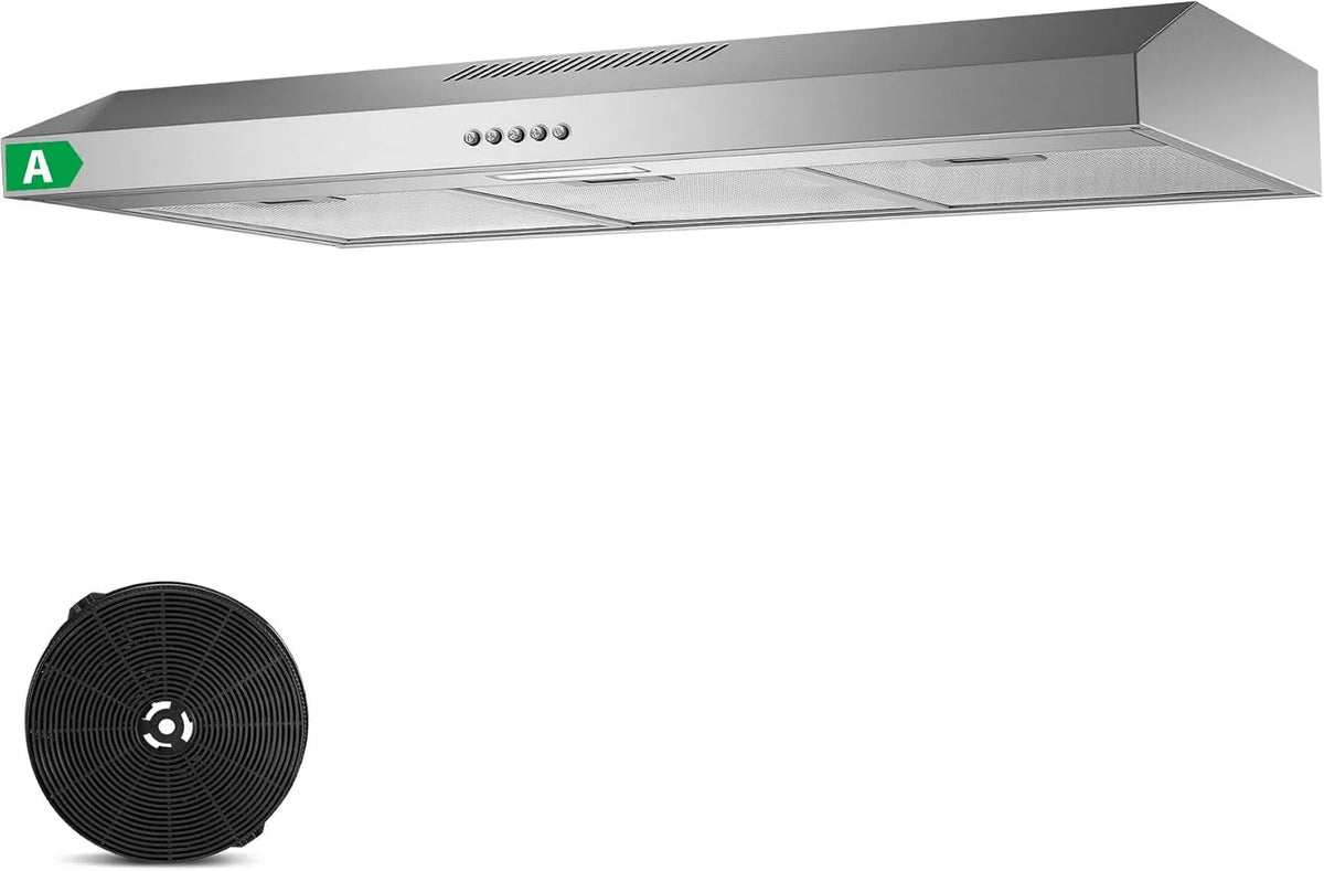TopStrong okap kuchenny, 90 cm, 201 m3 / h, E- class energia, oświetlenie LED, 3 poziomów, stal nierdzewna, srebro, z filtrem węglowym m3/h