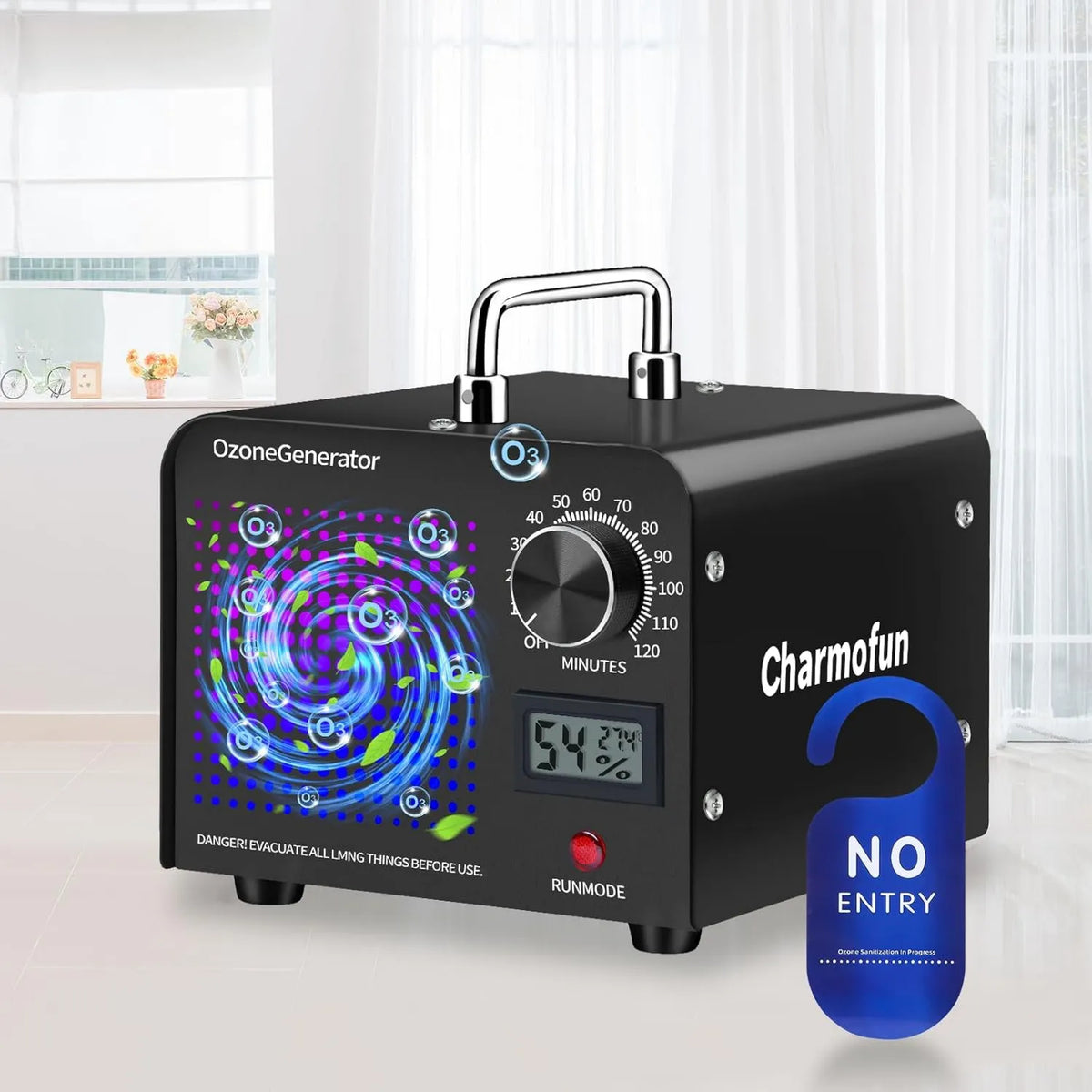 Charmofun oczyszczacz powietrza, Czarny, Domowe Ozone Generator 60000 mg / h